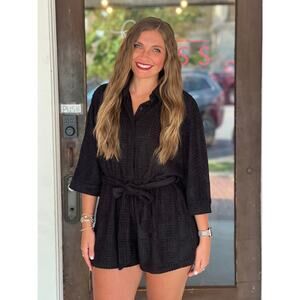 Bibi Textured Terry Shorts Romper in BLACK S NWT Coverup Beach Minimal Coastal